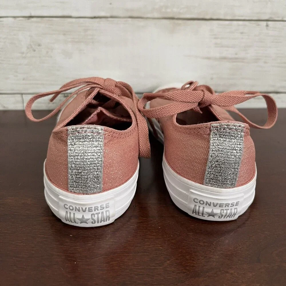 Converse All Star Junior Girls Metallic Sparkle Sneaker Shoes Size 2 Pink MINT